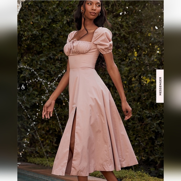 House Of CB Tallulah Blush Puff Sleeve Midi Dress - Picture 7 of 16